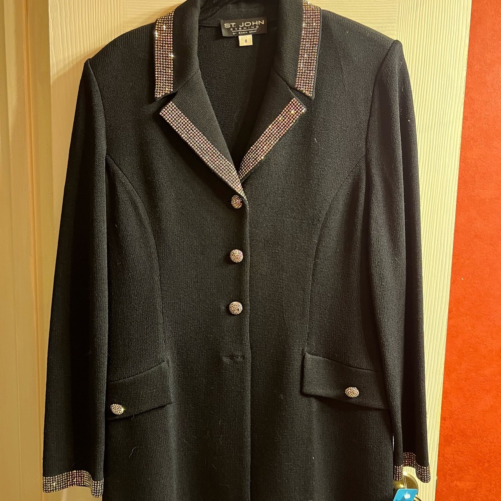 St. John Black Women's Jacket with Embellished Trim